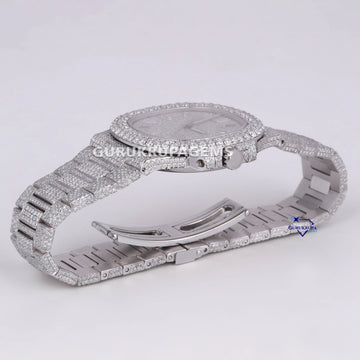 Branded lab made diamonds stainless steel custom built diamond watch Gurukrupa-Gems