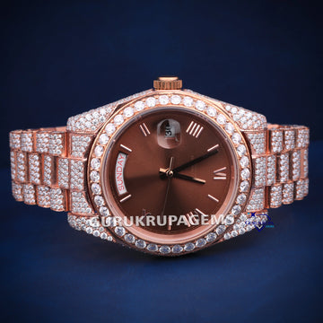 Brown face hiphop diamond watch VVS clarity for men women Gurukrupa-Gems