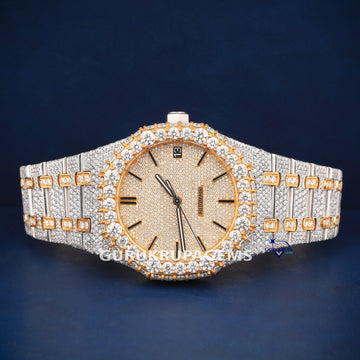 Buss down Iced out yellow and white toned diamond watch Gurukrupa-Gems