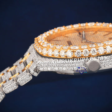Buss down Iced out yellow and white toned diamond watch Gurukrupa-Gems