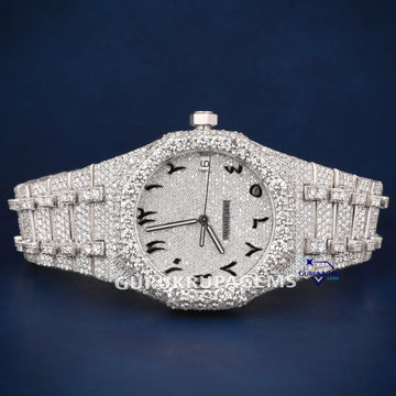 Buss down hip hop blue dial stainless steel band diamond watch Gurukrupa-Gems