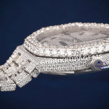 Buss down hip hop blue dial stainless steel band diamond watch Gurukrupa-Gems