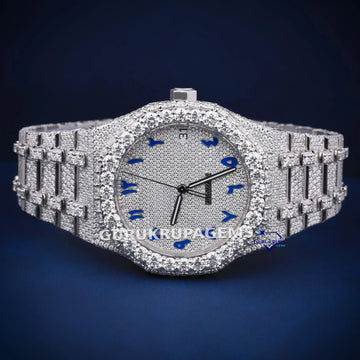 Buss down hip hop blue dial stainless steel band diamond watch Gurukrupa-Gems