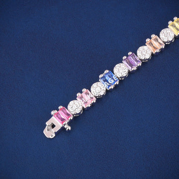 HipHop Iced Out Rainbow Sapphire Tennis White Gold Diamond Bracelet Multicolor Ombre Princess Cut Diamond Design for Unisex Gurukrupa-Gems