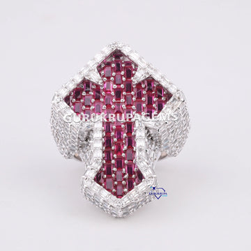 Christian cross inspired 14kt white gold lab grown hiphop diamond ring for men Gurukrupa-Gems
