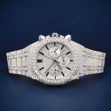 Chronograph full white customized moissanite diamond watch Gurukrupa-Gems