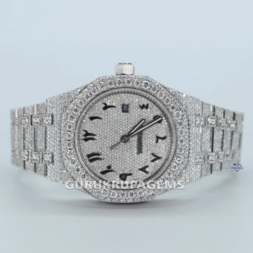 Classic lab made diamond watch for men shows arabic numerals in round dial wore at party or wedding Gurukrupa-Gems