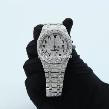 Classic lab made diamond watch for men shows arabic numerals in round dial wore at party or wedding Gurukrupa-Gems