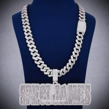 Custom Two Tone Tennis Silver Chain with Yellow Gold Fully Iced Vertical Letter Pendant VVS Diamonds Necklace for Celebrity Inspired Look for Mens Gurukrupa-Gems