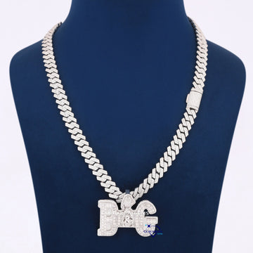 Custom Hand Made Design Letter Pendant With Chain In 14KT White Gold Gurukrupa-Gems