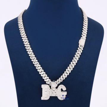 Custom Hand Made Design Letter Pendant With Chain In 14KT White Gold Gurukrupa-Gems