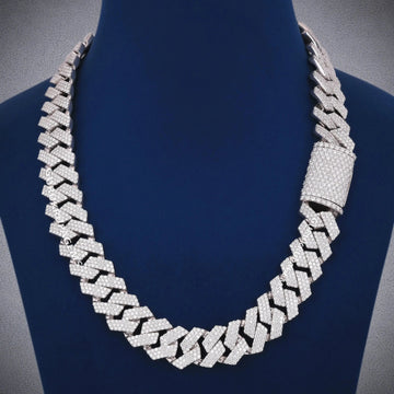 24 Inch 18mm Custom Clasp White Gold Cuban Link Chain VVS Diamonds Iced Out Necklace for Mens Gurukrupa-Gems