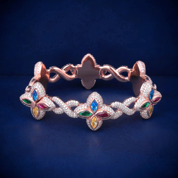 8.5 Inch 9mm Rose Gold Diamond Clover Bracelet Fully Iced Out Lucky Charm and Exclusive Hip Hop Style Gurukrupa-Gems