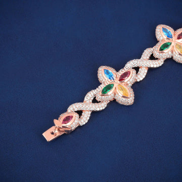 8.5 Inch 9mm Rose Gold Diamond Clover Bracelet Fully Iced Out Lucky Charm and Exclusive Hip Hop Style Gurukrupa-Gems