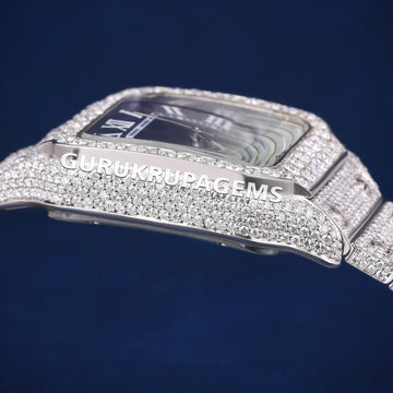 Custom Iced Out VVS Moissanite 41 mm Emerald Cut Diamond Bezel Green Dial Face Roman Numerals Watch (Copy) Gurukrupa-Gems