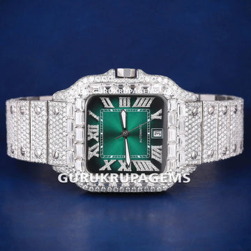 Two Tone Iced Out Diamond Watch with Multicolor Roman Numerical Dial and Custom Silver Rose Gold Color Bezel Watches Gurukrupa-Gems