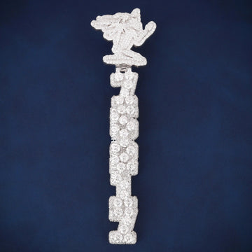 Two Tone Rose and White Gold Custom Name Pendant for Men with Full Iced Diamond Look Gurukrupa-Gems
