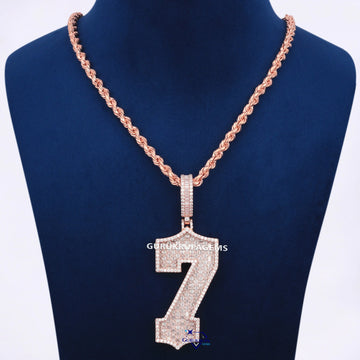 Custom Made Diamond Pendant With Rope Chain In 14KT Rose Gold Numeric Diamond Pendant For Gift Gurukrupa-Gems
