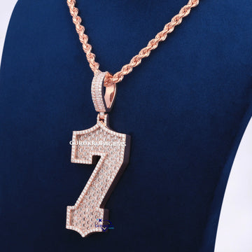 Custom Made Diamond Pendant With Rope Chain In 14KT Rose Gold Numeric Diamond Pendant For Gift Gurukrupa-Gems