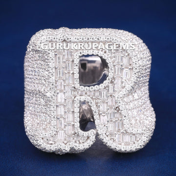Custom Mens 925 Silver Letter Iced Out Lab Grown Diamond Hip Hop Big Engagement Rings Expensive Gurukrupa-Gems