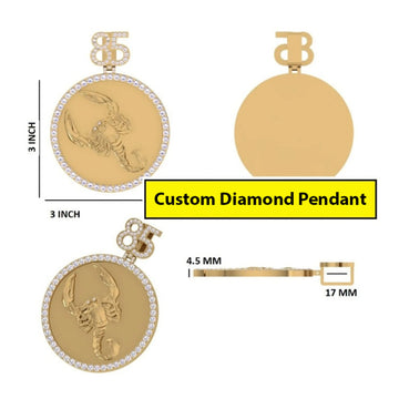 Custom Mens Yellow Gold Bitcoin Medallion Pendant Fully Iced Out with Money Cryptocurrency Round & Buguette Diamonds Big Letter Pendant Gurukrupa-Gems