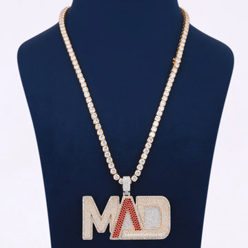 Custom Money Bag Design Letter Pendant with Fully Iced Out Two Tone Cuban Link Chain Necklace Gurukrupa-Gems
