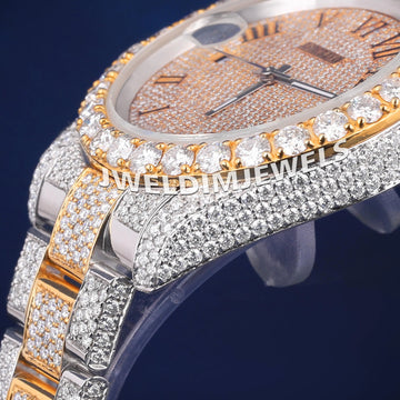 Custom Real Bust Down Watches Two Tone Silver Yellow Diamond Bezel Watch Green Arabic Dial Iced Out Watches with Real Diamonds (Copy) Gurukrupa-Gems
