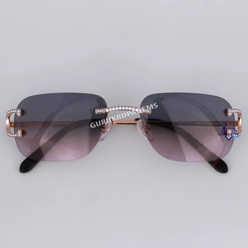 Custom Real Iced Out Diamond Frame Rimless Sunglasses with Black Gradient Luxury Glasses Unisex Gurukrupa-Gems
