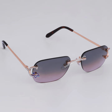 Custom Real Iced Out Diamond Frame Rimless Sunglasses with Black Gradient Luxury Glasses Unisex Gurukrupa-Gems