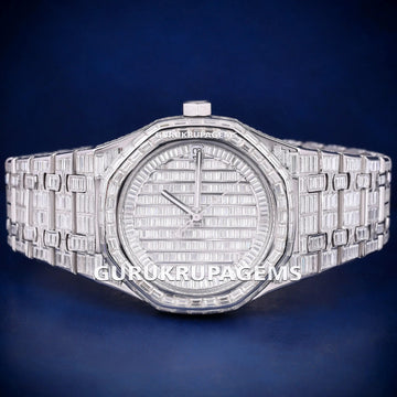 Custom Iced Out VVS Moissanite 41 mm Emerald Cut Diamond Bezel Green Dial Face Roman Numerals Watch (Copy) Gurukrupa-Gems