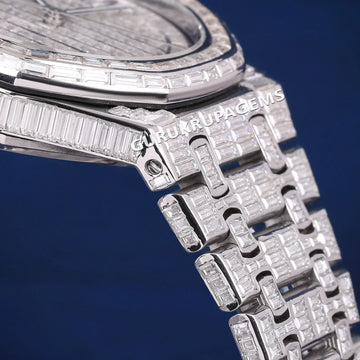 Custom Iced Out VVS Moissanite 41 mm Emerald Cut Diamond Bezel Green Dial Face Roman Numerals Watch (Copy) Gurukrupa-Gems