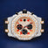 Custom Two Tone Iced Out Diamond Watch with Multicolor Roman Numeral Dial and Custom Yellow Gold Bezel New Watches Gurukrupa-Gems