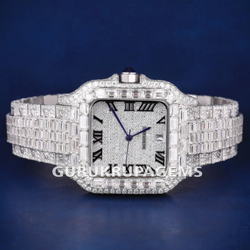 Custom Two Tone Iced Out Diamond Watch with Multicolor Roman Numeral Dial and Custom Yellow Gold Bezel New Watches Gurukrupa-Gems