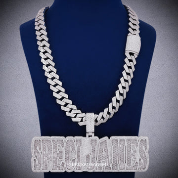 Custom Two Tone Tennis Silver Chain with Yellow Gold Fully Iced Vertical Letter Pendant VVS Diamonds Necklace for Celebrity Inspired Look for Mens Gurukrupa-Gems