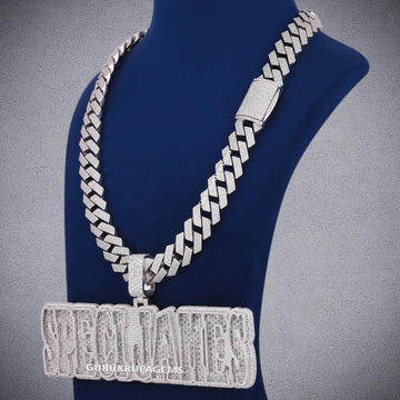 Custom Two Tone Tennis Silver Chain with Yellow Gold Fully Iced Vertical Letter Pendant VVS Diamonds Necklace for Celebrity Inspired Look for Mens Gurukrupa-Gems