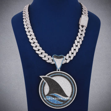 Custom Two Tone Tennis Silver Chain with Yellow Gold Fully Iced Vertical Letter Pendant VVS Diamonds Necklace for Celebrity Inspired Look for Mens Gurukrupa-Gems