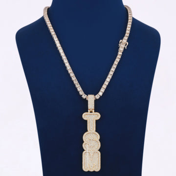 Custom Two Tone Tennis Silver Chain with Yellow Gold Fully Iced Vertical Letter Pendant VVS Diamonds Necklace for Celebrity Inspired Look for Mens Gurukrupa-Gems
