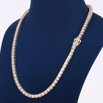 Custom Two Tone Tennis Silver Chain with Yellow Gold Fully Iced Vertical Letter Pendant VVS Diamonds Necklace for Celebrity Inspired Look for Mens Gurukrupa-Gems