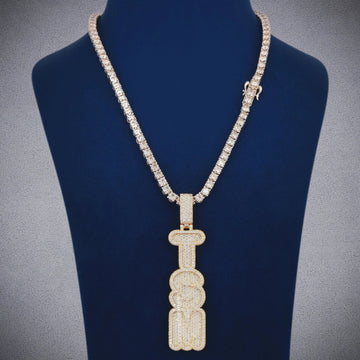 Heavy Custom Two Tone Gold Plated Full Diamond Name Letter Pendant with 24 Inch Tennis Chain Pendant Set Gurukrupa-Gems