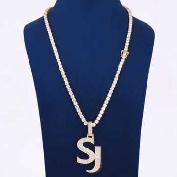 Custom Two Tone Tennis Silver Chain with Yellow Gold Fully Iced Vertical Letter Pendant VVS Diamonds Necklace for Celebrity Inspired Look for Mens (Copy) Gurukrupa-Gems