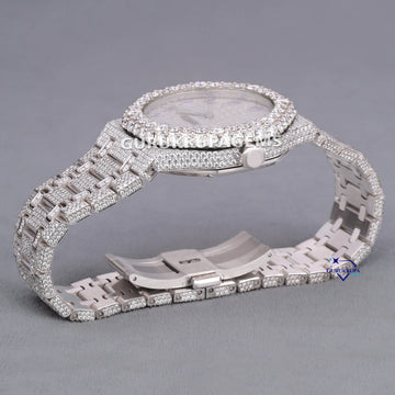 Custom dials fully iced out stainless steel hip hop diamond watch crafted with Moissanite diamonds Gurukrupa-Gems