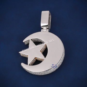 Custom half moon sun diamond iced out pendant - Gurukrupa-Gems