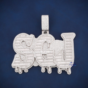 Custom letter baguette cut iced out VVS pendant - Gurukrupa-Gems