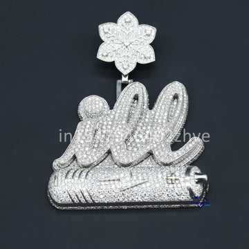 Custom made fully iced out 14 kt white gold labgrown diamond pendant for men or women