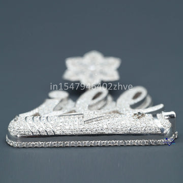 Custom made fully iced out 14 kt white gold labgrown diamond pendant for men or women