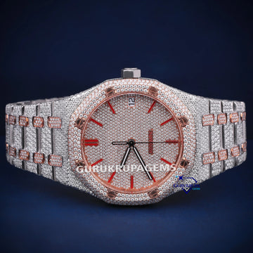 Custom red stick dial fully iced diamond moissanite watch Gurukrupa-Gems