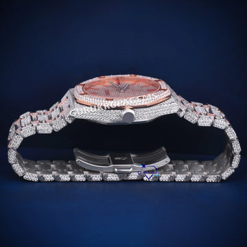 Custom red stick dial fully iced diamond moissanite watch Gurukrupa-Gems