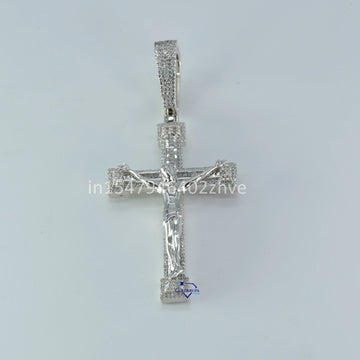 Custom small cross inspired diamond pendant in 14 kt white gold with vvs clarity to beautify jewelry product