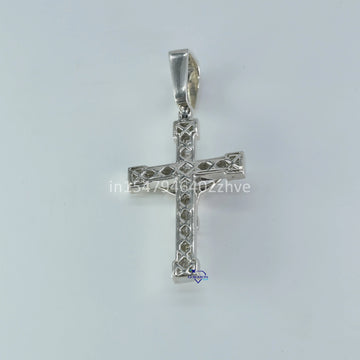 Custom small cross inspired diamond pendant in 14 kt white gold with vvs clarity to beautify jewelry product