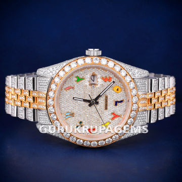 Customized Iconic Roman Number Dial Hip Hop Iced Out Full Diamond Moissanite Watch Gurukrupa-Gems